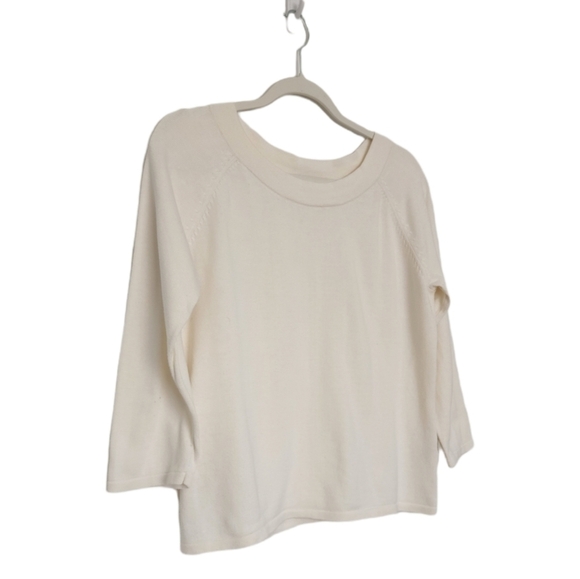 J. Jill Womens Crop Boat Neck Boxy Fit Pullover Sweater in Cream. - Picture 2 of 7